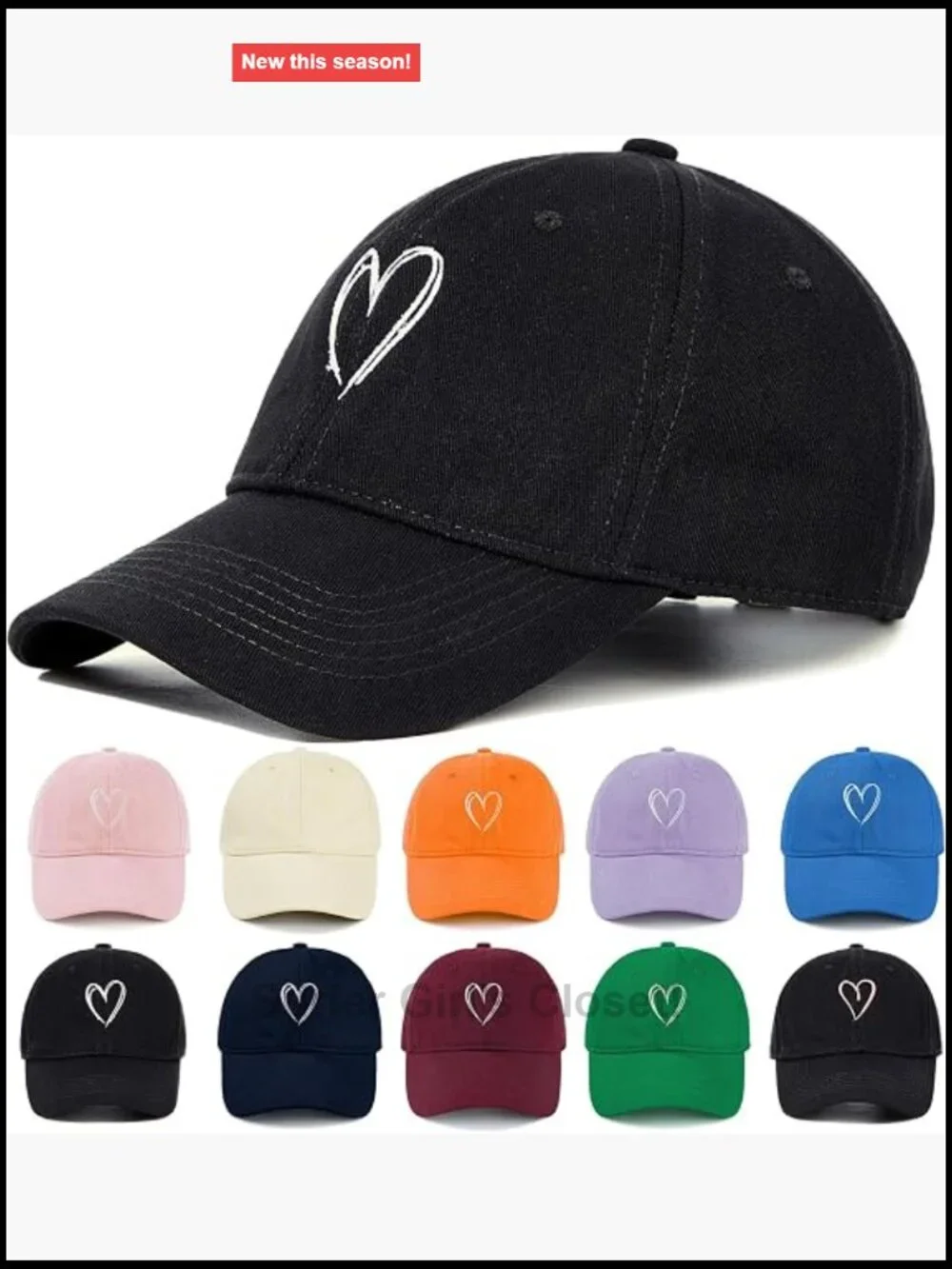 Women's Heart Embroidered Baseball Cap, Adjustable Cotton Dad Hat, Low Profile